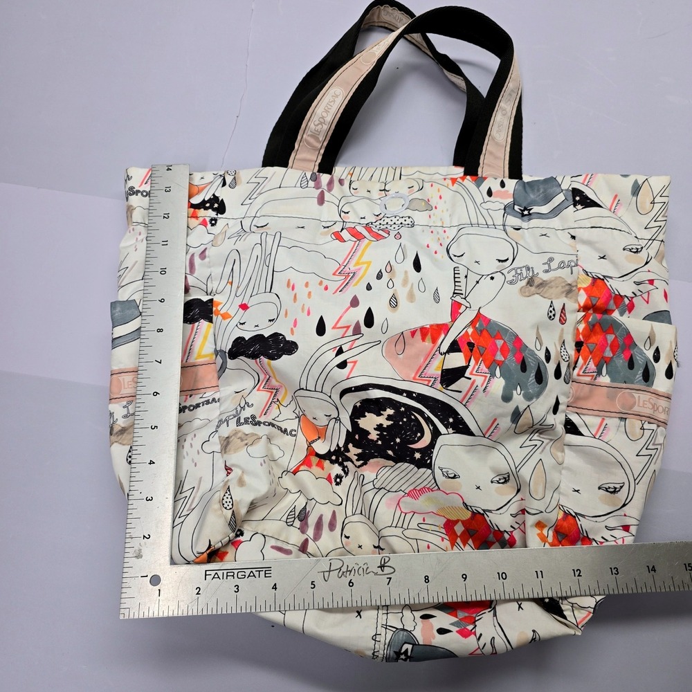 Rare LeSportsac Artist In Residence Fifi Lapin Bunny Print Nylon Tote Bag White - Picture 5 of 5